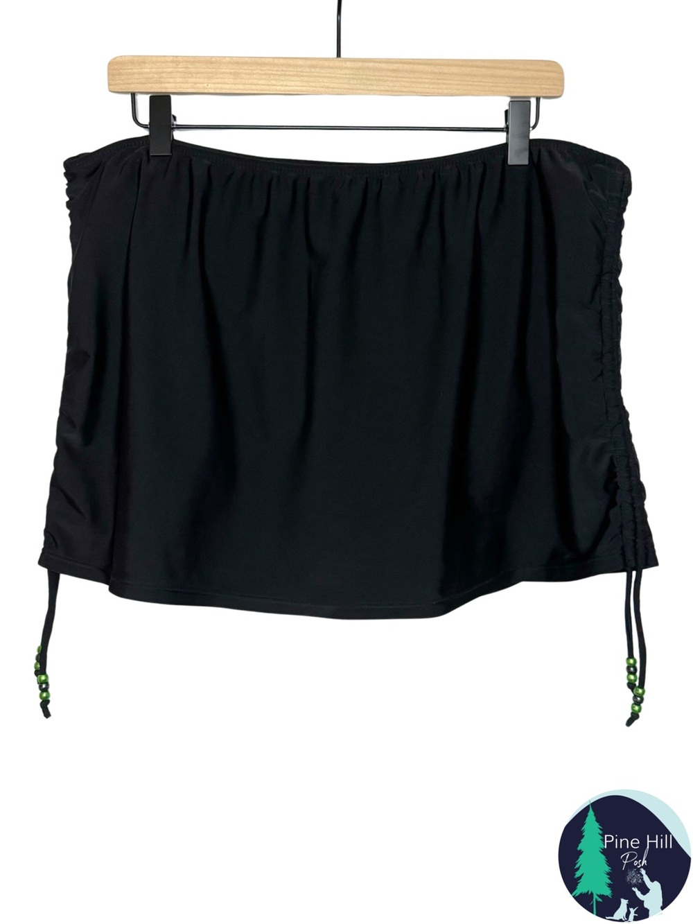 Catalina Black Swim Skirt Built-In Panty Ruched Side Tie Beaded XL 16/18 Resort